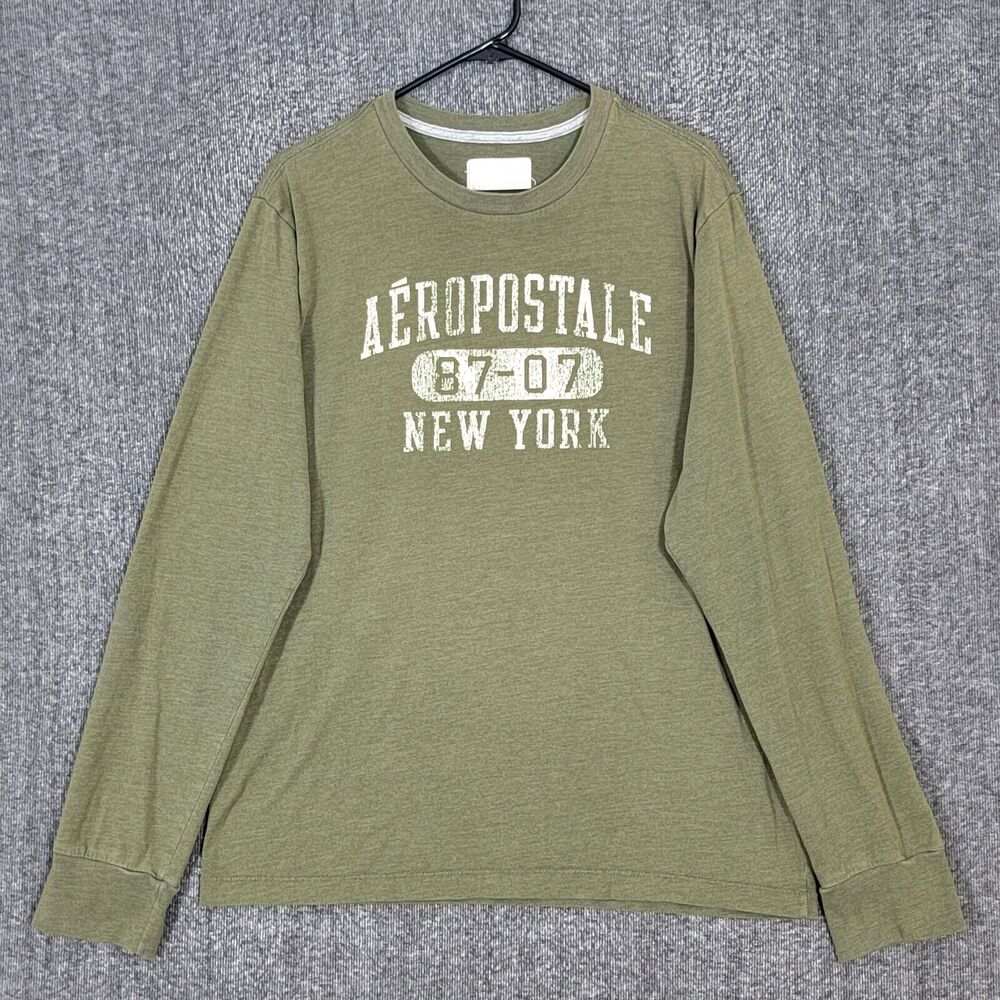 Vintage Aeropostale New York T-Shirt Mens XL Green Long Sleeve Single Stitch Y2K